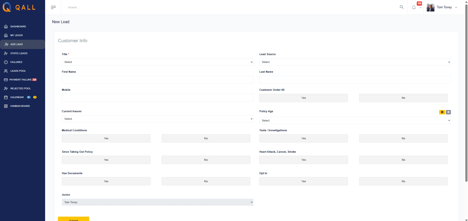 Add a Client — step 01: Start a new lead